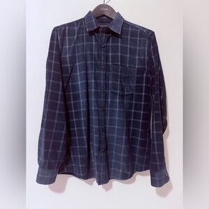 Banana Republic Men’s Navy Blue Soft Corduroy Plaid Button Down Shirt Slim Fit